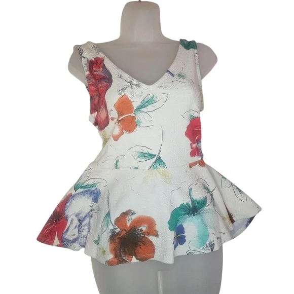 Anthropologie Flynn Peplum Tank White Floral Sz S EUC 16" PTP Retired - Picture 1 of 8